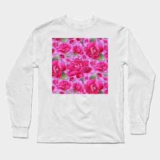 Cut Roses Magenta on Lavender Square Small Long Sleeve T-Shirt